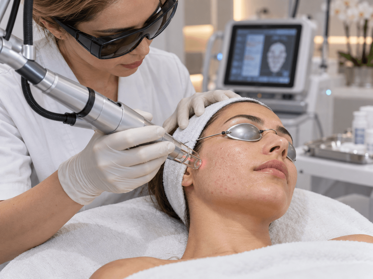 Resurfacing laser pentru cicatricile atrofice post-acneice într-o clinică estetică